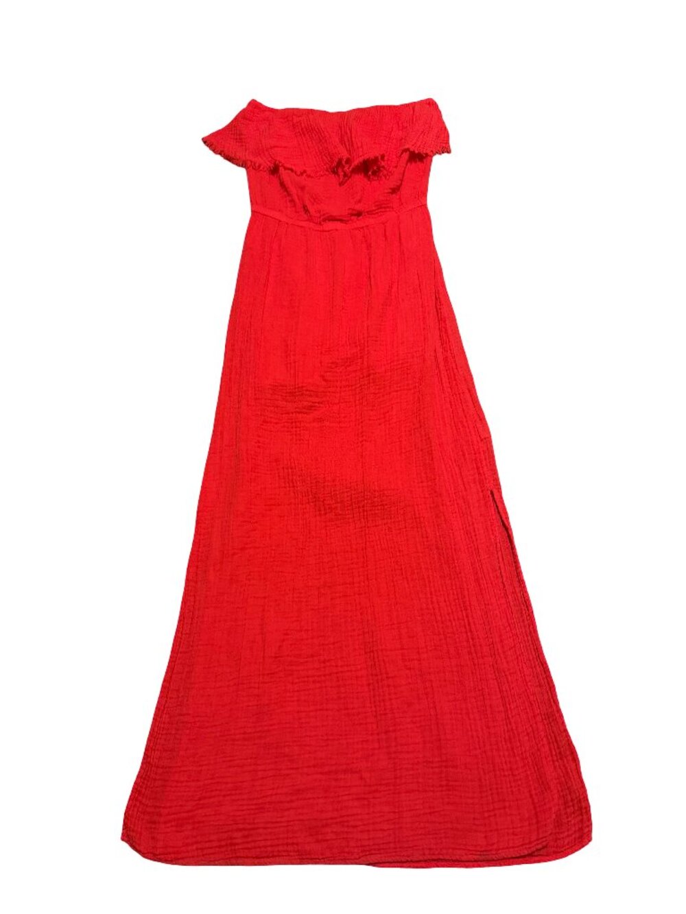 Michael Stars Red Crinkle Gauze Strapless Ruffle Maxi Dress Beach Medium Women's